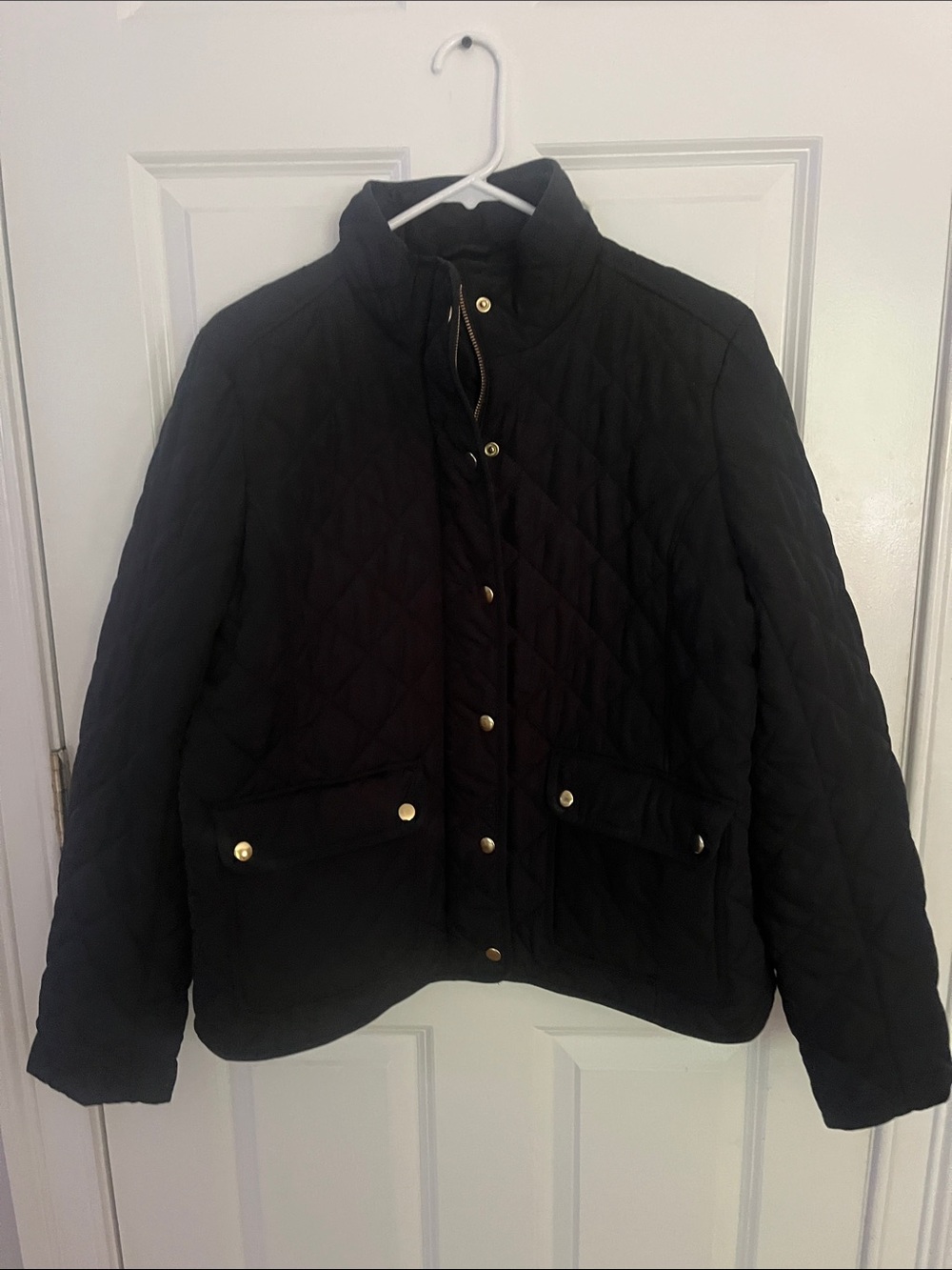 J. Crew Black Quilted Puffer Jacket with Gold-Tone Snaps